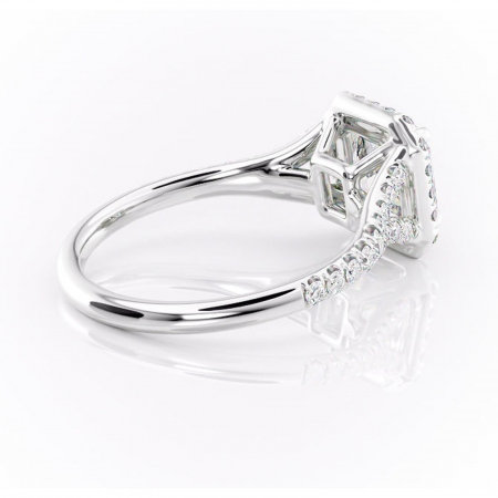 Inel de logodnă Henrietta din aur Alb 14kt cu moissanite tăietură asscher – Halo rafinată pentru profil mediu | Personalizează și configurează gratuit online [2]
