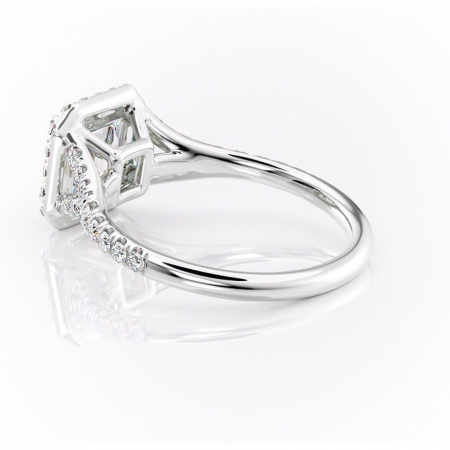 Inel de logodnă Henrietta din aur Alb 14kt cu moissanite tăietură asscher – Halo rafinată pentru profil mediu | Personalizează și configurează gratuit online [4]