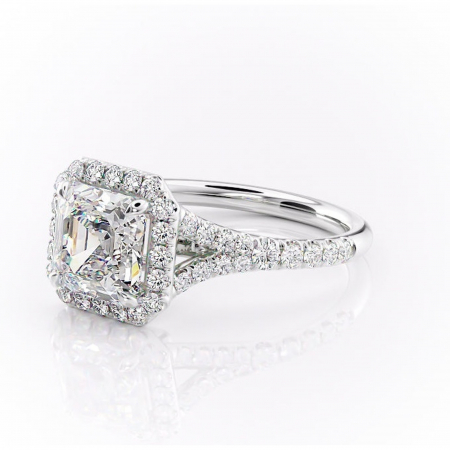 Inel de logodnă Henrietta din aur Alb 14kt cu moissanite tăietură asscher – Halo rafinată pentru profil mediu | Personalizează și configurează gratuit online [6]