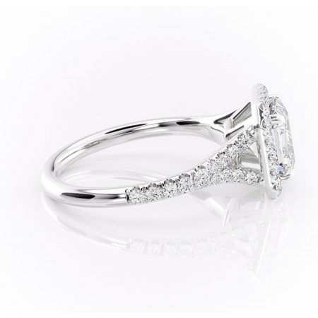 Inel de logodnă Henrietta din aur Alb 14kt cu moissanite tăietură asscher – Halo rafinată pentru profil mediu | Personalizează și configurează gratuit online [1]