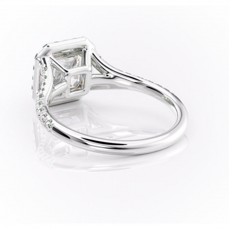 Inel de logodnă Henrietta din aur Alb 14kt cu moissanite tăietură asscher – Halo rafinată pentru profil mediu | Personalizează și configurează gratuit online [3]