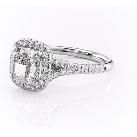 Inel de logodnă Henrietta din aur Alb 14kt cu moissanite tăietură pernă – Halo rafinată pentru profil mediu | Personalizează și configurează gratuit online [6]