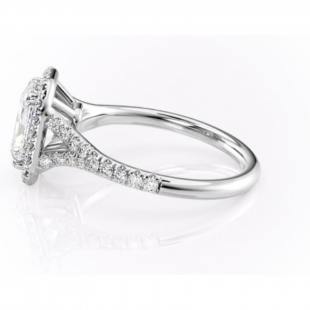 Inel de logodnă Henrietta din aur Alb 14kt cu moissanite tăietură radiantă – Halo rafinată pentru profil mediu | Personalizează și configurează gratuit online [5]