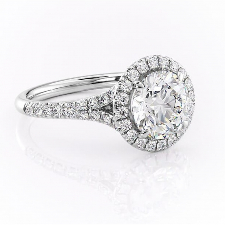 Halo - Inel de logodnă Henrietta din aur Alb 14kt cu moissanite tăietură rotundă – Halo rafinată pentru profil mediu | Personalizează și configurează gratuit online