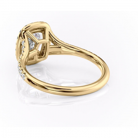 Inel de logodnă Henrietta din aur Galben 14kt cu moissanite tăietură asscher – Halo rafinată pentru profil mediu | Personalizează și configurează gratuit online [3]