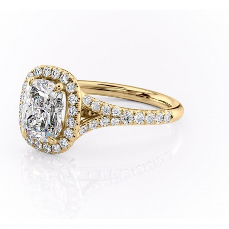 Inel de logodnă Henrietta din aur Galben 14kt cu moissanite tăietură asscher – Halo rafinată pentru profil mediu | Personalizează și configurează gratuit online [6]