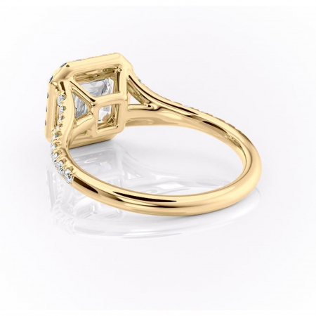 Inel de logodnă Henrietta din aur Galben 14kt cu moissanite tăietură asscher – Halo rafinată pentru profil mediu | Personalizează și configurează gratuit online [3]