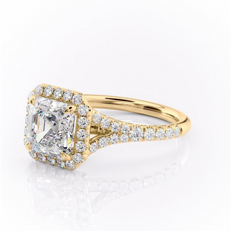Inel de logodnă Henrietta din aur Galben 14kt cu moissanite tăietură asscher – Halo rafinată pentru profil mediu | Personalizează și configurează gratuit online [6]
