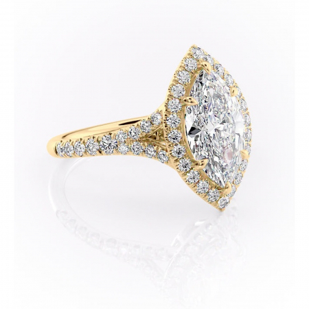 14K - Inel de logodnă Henrietta din aur Galben 14kt cu moissanite tăietură marquise – Halo rafinată pentru profil mediu | Personalizează și configurează gratuit online