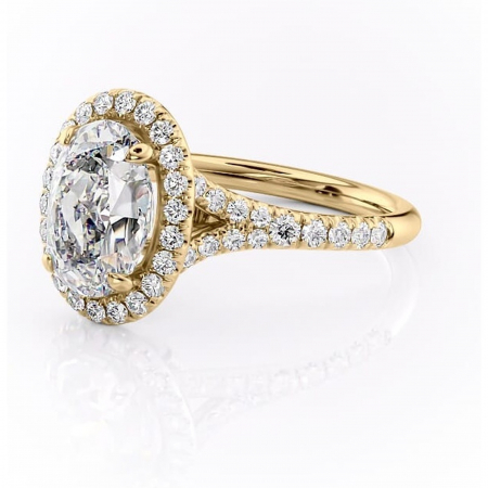 Inel de logodnă Henrietta din aur Galben 14kt cu moissanite tăietură ovală – Halo rafinată pentru profil mediu | Personalizează și configurează gratuit online [6]