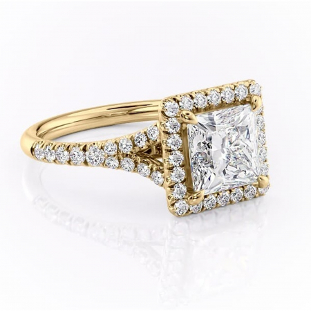 Princess - Inel de logodnă Henrietta din aur Galben 18kt cu moissanite tăietură princess – Halo rafinată pentru profil mediu | Personalizează și configurează gratuit online