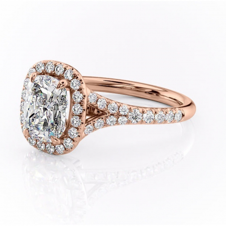 Inel de logodnă Henrietta din aur Rose 14kt cu moissanite tăietură asscher – Halo rafinată pentru profil mediu | Personalizează și configurează gratuit online [6]