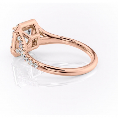Inel de logodnă Henrietta din aur Rose 14kt cu moissanite tăietură asscher – Halo rafinată pentru profil mediu | Personalizează și configurează gratuit online [4]