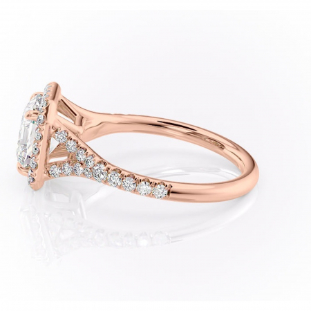 Inel de logodnă Henrietta din aur Rose 14kt cu moissanite tăietură asscher – Halo rafinată pentru profil mediu | Personalizează și configurează gratuit online [5]