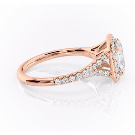 Inel de logodnă Henrietta din aur Rose 14kt cu moissanite tăietură asscher – Halo rafinată pentru profil mediu | Personalizează și configurează gratuit online [1]