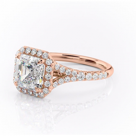 Inel de logodnă Henrietta din aur Rose 14kt cu moissanite tăietură asscher – Halo rafinată pentru profil mediu | Personalizează și configurează gratuit online [6]