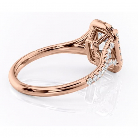 Inel de logodnă Henrietta din aur Rose 14kt cu moissanite tăietură radiantă – Halo rafinată pentru profil mediu | Personalizează și configurează gratuit online [2]
