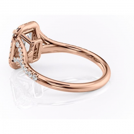 Inel de logodnă Henrietta din aur Rose 14kt cu moissanite tăietură radiantă – Halo rafinată pentru profil mediu | Personalizează și configurează gratuit online [4]