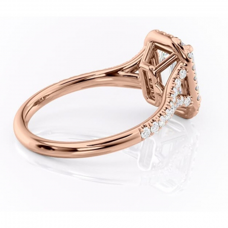 Inel de logodnă Henrietta din aur Rose 14kt cu moissanite tăietură smarald – Halo rafinată pentru profil mediu | Personalizează și configurează gratuit online [2]
