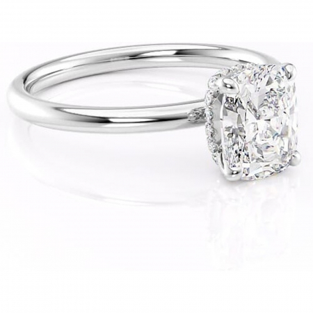 Pernă alungită - Inel de logodnă Indie din aur Alb 14kt cu moissanite tăietură pernă – Solitar rafinată pentru profil înalt | Personalizează și configurează gratuit online