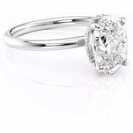 Ovală - Inel de logodnă Indie din aur Alb 14kt cu moissanite tăietură ovală – Solitar rafinată pentru profil înalt | Personalizează și configurează gratuit online