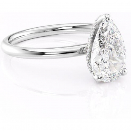 18K - Inel de logodnă Indie din aur Alb 18kt cu moissanite tăietură pară – Solitar rafinată pentru profil înalt | Personalizează și configurează gratuit online