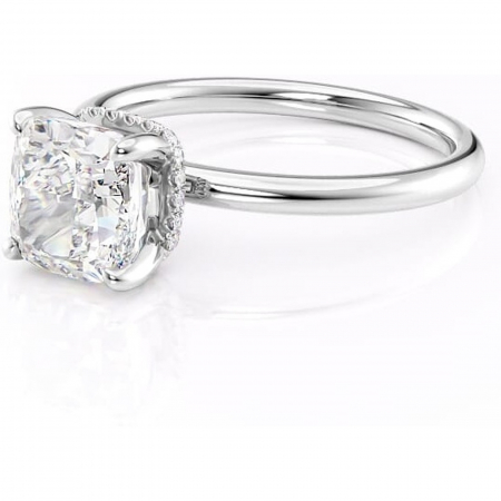 Inel de logodnă Indie din aur Alb 18kt cu moissanite tăietură pernă – Solitar rafinată pentru profil înalt | Personalizează și configurează gratuit online [6]