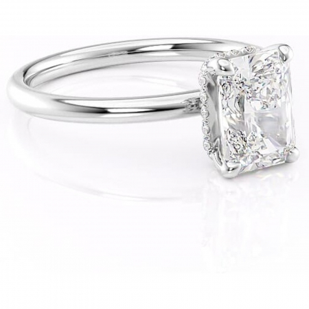 18K - Inel de logodnă Indie din aur Alb 18kt cu moissanite tăietură radiantă – Solitar rafinată pentru profil înalt | Personalizează și configurează gratuit online
