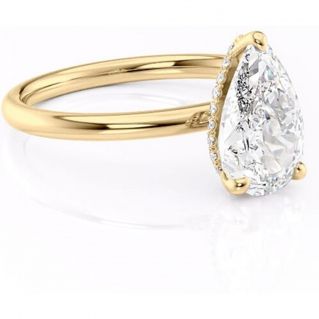 18K - Inel de logodnă Indie din aur Galben 18kt cu moissanite tăietură pară – Solitar rafinată pentru profil înalt | Personalizează și configurează gratuit online