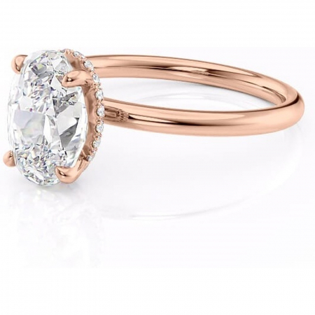 Inel de logodnă Indie din aur Rose 14kt cu moissanite tăietură ovală – Solitar rafinată pentru profil înalt | Personalizează și configurează gratuit online [6]