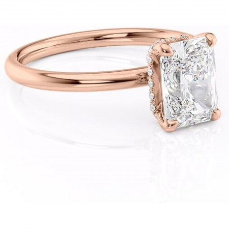 Radiantă - Inel de logodnă Indie din aur Rose 18kt cu moissanite tăietură radiantă – Solitar rafinată pentru profil înalt | Personalizează și configurează gratuit online