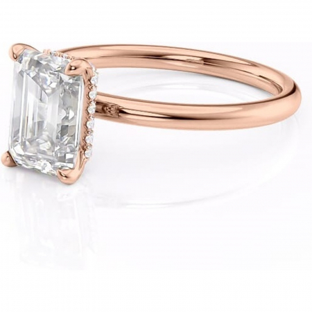 Inel de logodnă Indie din aur Rose 14kt cu moissanite tăietură smarald – Solitar rafinată pentru profil înalt | Personalizează și configurează gratuit online [6]