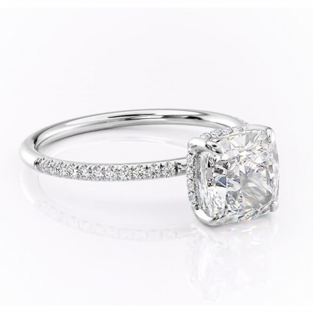 Alege forma Moissanit - Inel de logodnă Isadora din aur Alb 14kt cu moissanite tăietură pernă – Montură pavé rafinată pentru profil înalt | Personalizează și configurează gratuit online