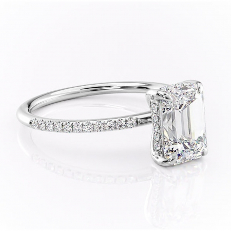 Alege forma Moissanit - Inel de logodnă Isadora din aur Alb 14kt cu moissanite tăietură smarald – Montură pavé rafinată pentru profil înalt | Personalizează și configurează gratuit online