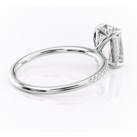 Inel de logodnă Isadora din aur Alb 14kt cu moissanite tăietură smarald – Montură pavé rafinată pentru profil înalt | Personalizează și configurează gratuit online [2]