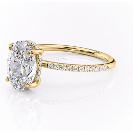 Inel de logodnă Isadora din aur Galben 14kt cu moissanite tăietură ovală – Montură pavé rafinată pentru profil înalt | Personalizează și configurează gratuit online [6]
