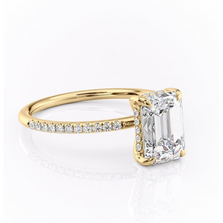 Aur galben - Inel de logodnă Isadora din aur Galben 18kt cu moissanite tăietură smarald – Montură pavé rafinată pentru profil înalt | Personalizează și configurează gratuit online