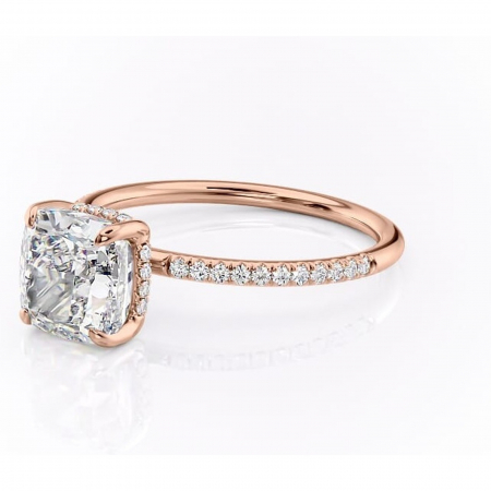 Inel de logodnă Isadora din aur Rose 14kt cu moissanite tăietură pernă – Montură pavé rafinată pentru profil înalt | Personalizează și configurează gratuit online [6]