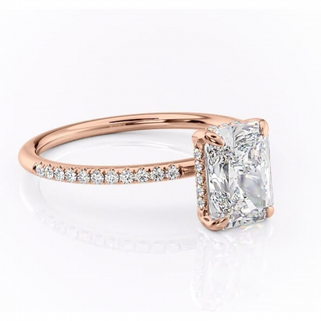 Aur roz - Inel de logodnă Isadora din aur Rose 18kt cu moissanite tăietură radiantă – Montură pavé rafinată pentru profil înalt | Personalizează și configurează gratuit online
