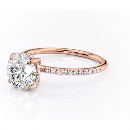 Inel de logodnă Isadora din aur Rose 14kt cu moissanite tăietură rotundă – Montură pavé rafinată pentru profil înalt | Personalizează și configurează gratuit online [6]