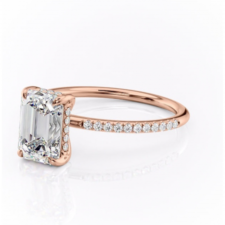 Inel de logodnă Isadora din aur Rose 14kt cu moissanite tăietură smarald – Montură pavé rafinată pentru profil înalt | Personalizează și configurează gratuit online [6]