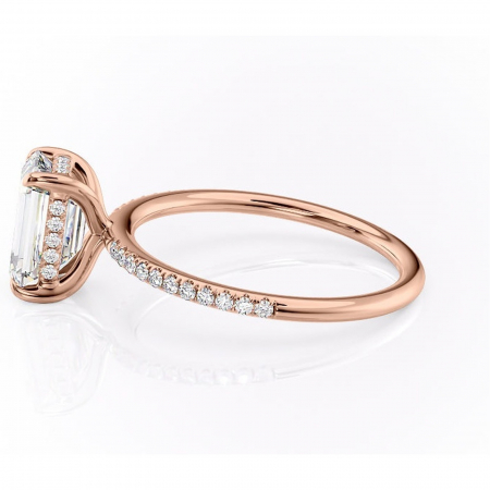 Inel de logodnă Isadora din aur Rose 14kt cu moissanite tăietură smarald – Montură pavé rafinată pentru profil înalt | Personalizează și configurează gratuit online [5]