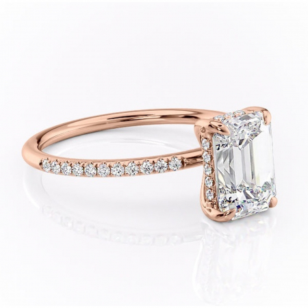 Aur roz - Inel de logodnă Isadora din aur Rose 18kt cu moissanite tăietură smarald – Montură pavé rafinată pentru profil înalt | Personalizează și configurează gratuit online