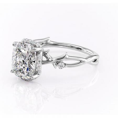 Inel de logodnă Isolde din aur Alb 14kt cu moissanite tăietură pernă – Halo rafinată pentru profil mediu | Personalizează și configurează gratuit online [6]