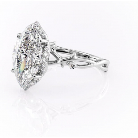 Inel de logodnă Isolde din aur Alb 14kt cu moissanite tăietură marquise – Halo rafinată pentru profil mediu | Personalizează și configurează gratuit online [6]