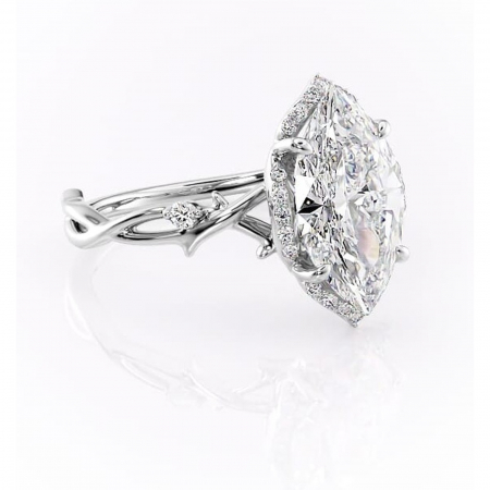 Marquise - Inel de logodnă Isolde din aur Alb 14kt cu moissanite tăietură marquise – Halo rafinată pentru profil mediu | Personalizează și configurează gratuit online