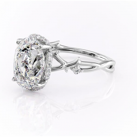 Inel de logodnă Isolde din aur Alb 14kt cu moissanite tăietură ovală – Halo rafinată pentru profil mediu | Personalizează și configurează gratuit online [6]