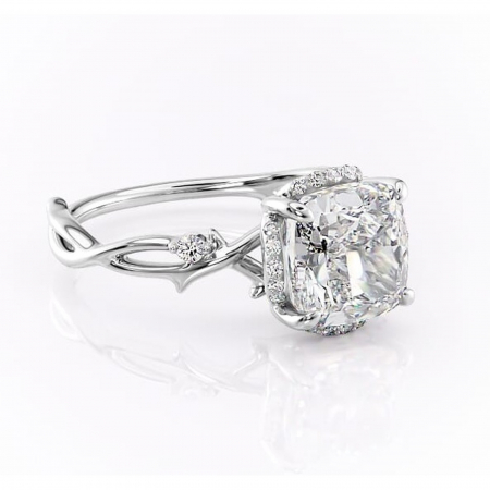 Pernă - Inel de logodnă Isolde din aur Alb 14kt cu moissanite tăietură pernă – Halo rafinată pentru profil mediu | Personalizează și configurează gratuit online