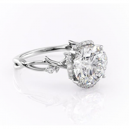 Aur alb - Inel de logodnă Isolde din aur Alb 14kt cu moissanite tăietură rotundă – Halo rafinată pentru profil mediu | Personalizează și configurează gratuit online