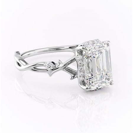 Smarald - Inel de logodnă Isolde din aur Alb 14kt cu moissanite tăietură smarald – Halo rafinată pentru profil mediu | Personalizează și configurează gratuit online